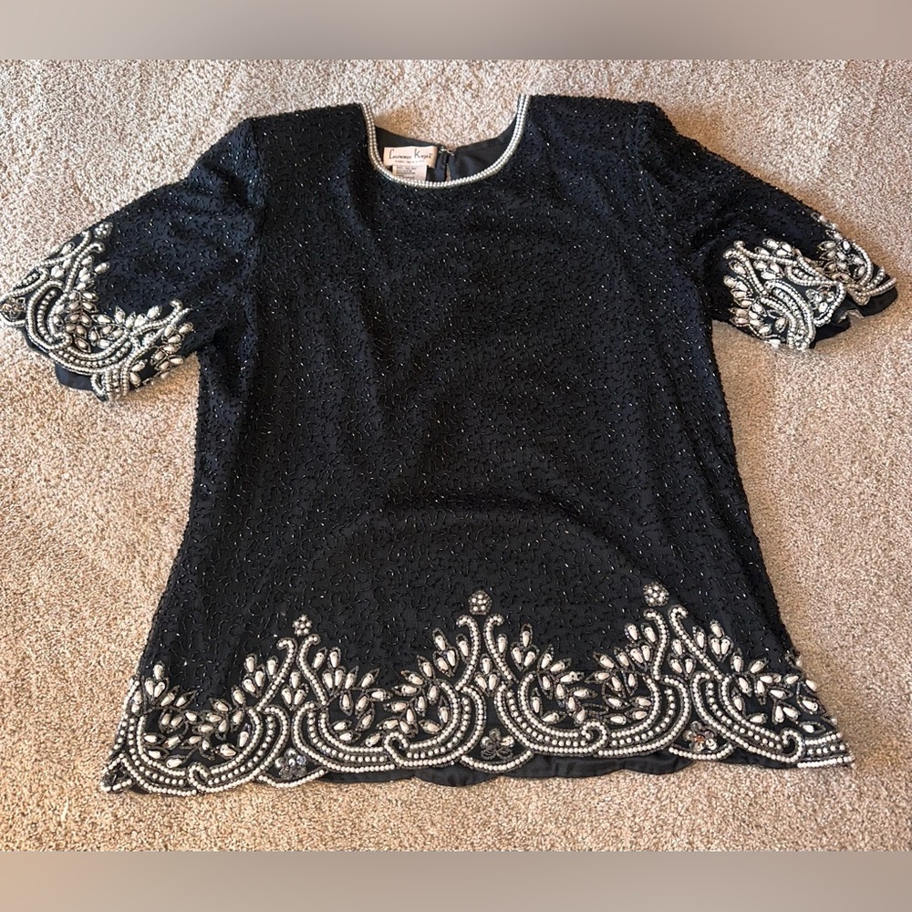 Vintage Laurence Kazar Black Beaded Blouse. Size 1X